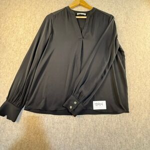 Rielle Womens Black Long Sleeve V-Neck Blouse Pleated Cuff Top XS